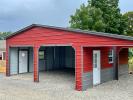 24 x 25 Fully Enclosed 2-Door Carport w/ lean-to and upgraded door/window